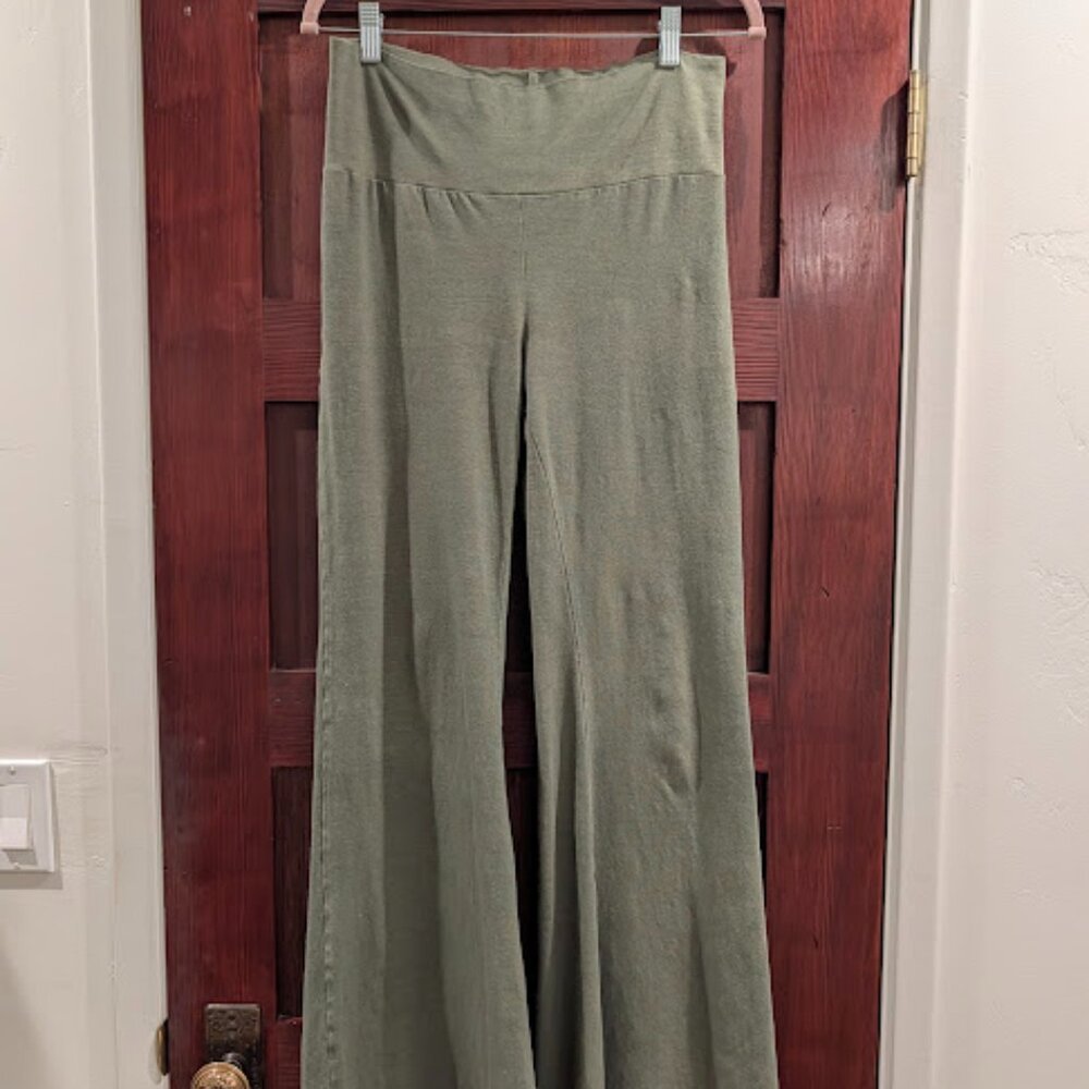 Medium Moss Bohemian Folk Boot Leg Pant in Jersey Hemp Cotton Blend